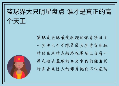 篮球界大只明星盘点 谁才是真正的高个天王